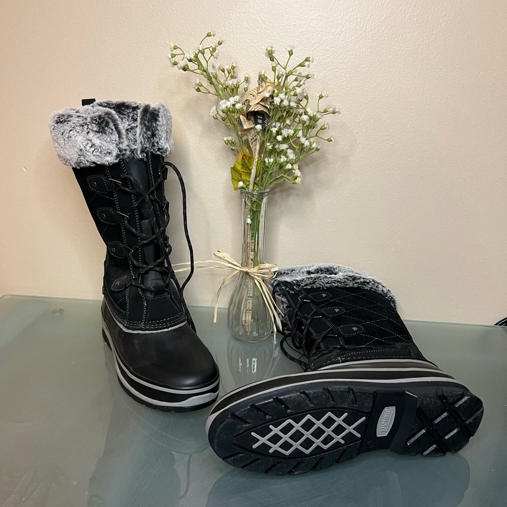 Khombu Ellie Black Suede Leather Faux Fur Winter Snow Boot Waterproof Size 9